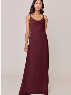 Revelry Nadia Chiffon Cowl Neck Maxi Dress in Burgundy